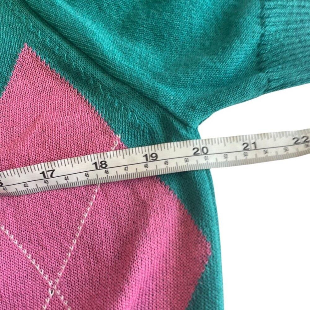 New Unique Vintage 1950s Argyle Cropped Sweater Green Pullover Retro Sweater M/L - Picture 4 of 5